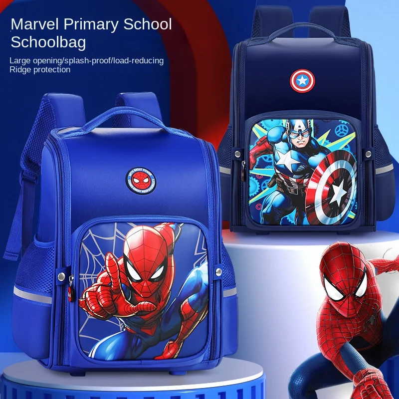 

Marvel Boy Orthopedic School Bag Primary Student Shoulder Backpack Spider Man Captain America Large Capacity Light Mochilas