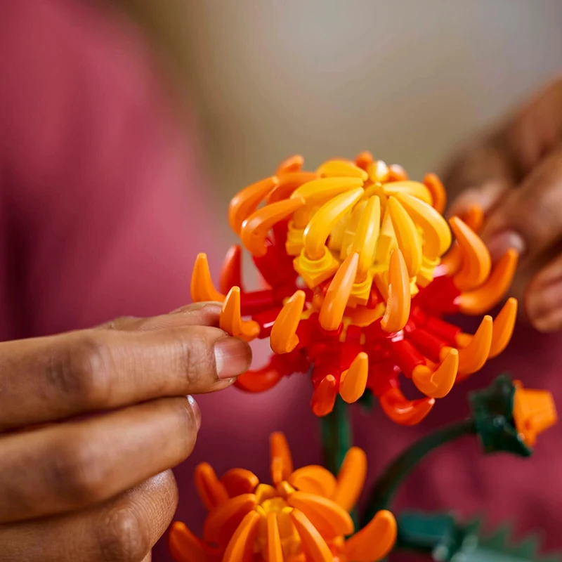 レゴブロック、金色の菊の束、積み木、盆栽、植物模型ブロック、ロマンチックな家庭用おもちゃ、子供用ギフト