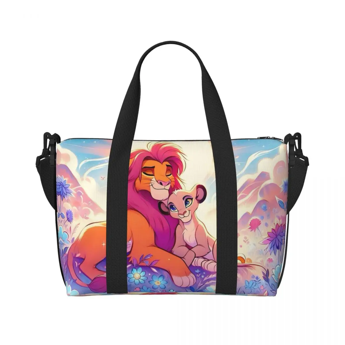 

Custom Large The Lion King Kawaii Cartoon Tote Bag for Women Retro Simba Pattern Shoulder Shopping Beach Gym Travel Bag