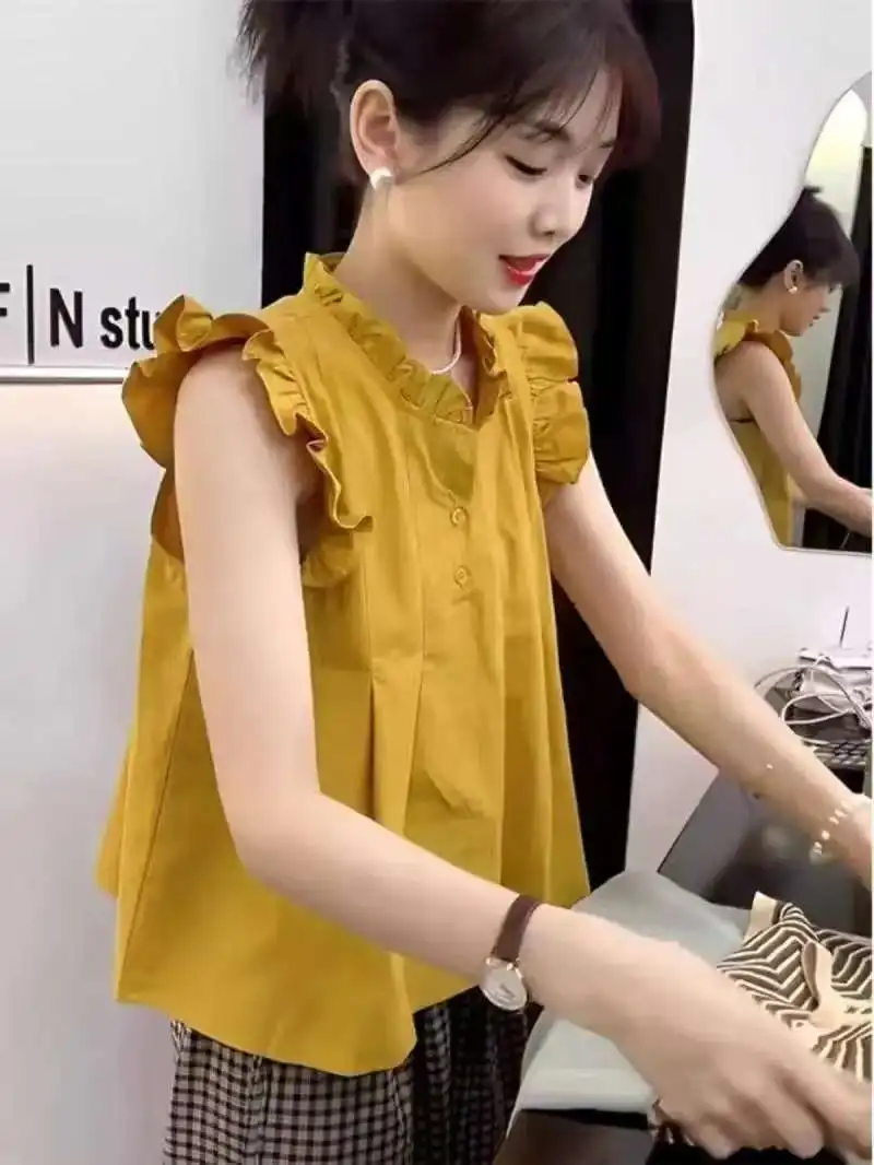 

Летняя новинка: топ без рукавов с рукавами-крылышками и узором под дерево для женщин, верхняя одежда, антивозрастной эффект