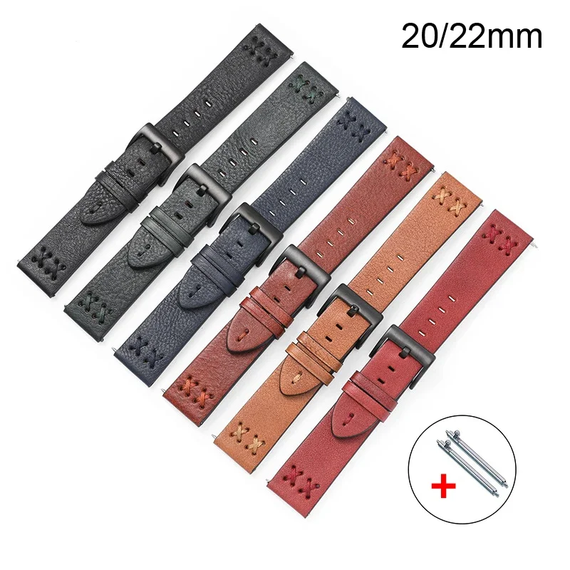 

20mm 22mm Cowhide Watch Band Genuine Leather Strap Quick Release Wrist Bracelet For Samsung Galaxy Watch 7 6 5 4 Watchband