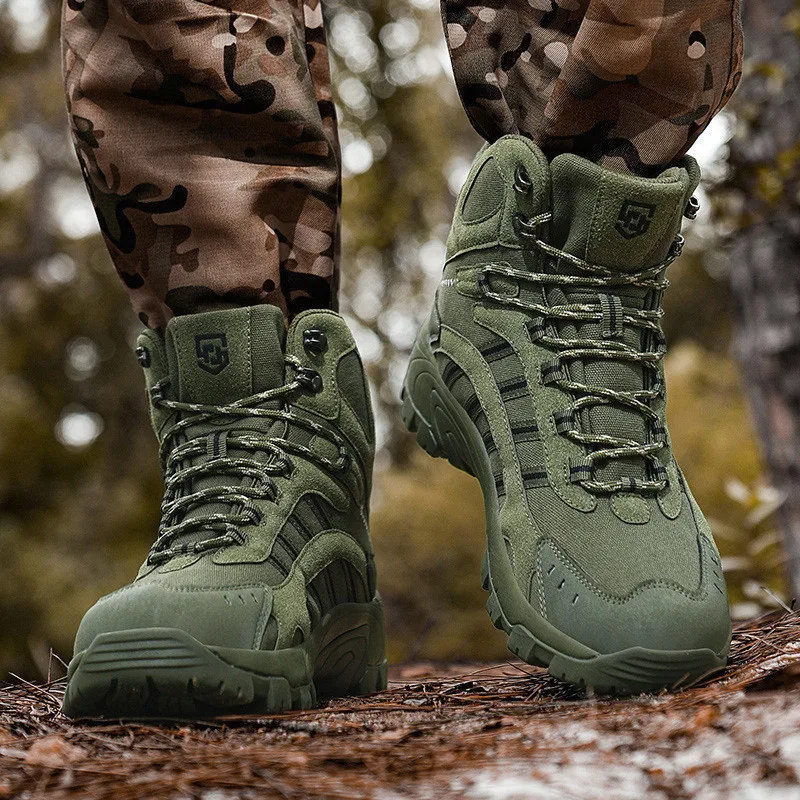 High-quality Fashion Green Hiking Boots for Men Platform Waterproof Boots Size 48 Outdoor Work Boots Men Botas Senderismo Hombre