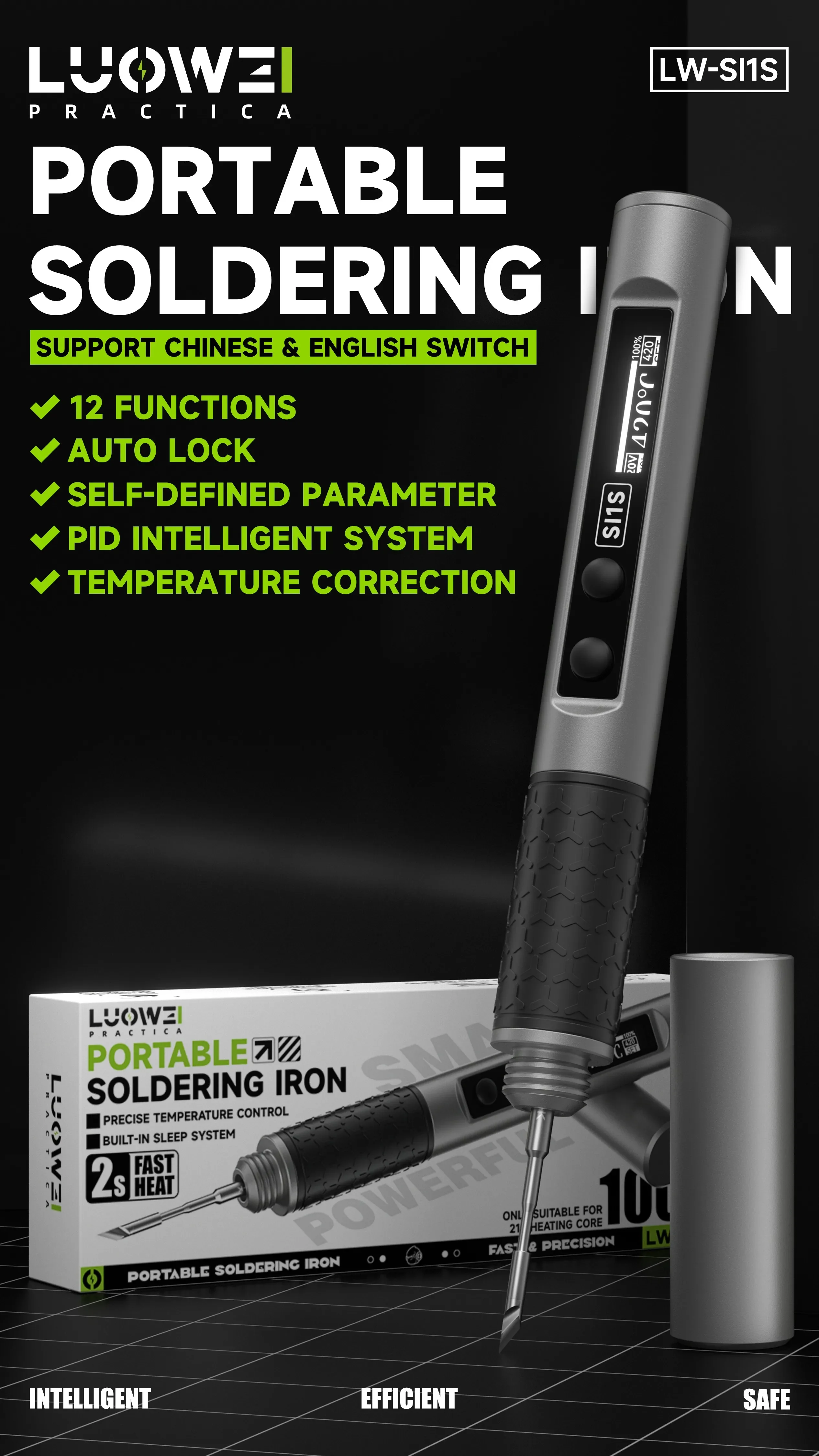 Luowei LW-SI1S 210W Portable Intelligent Electric Soldering Iron With C210 Solder Tips PCB Welding Repair Micro SoIdering Pen