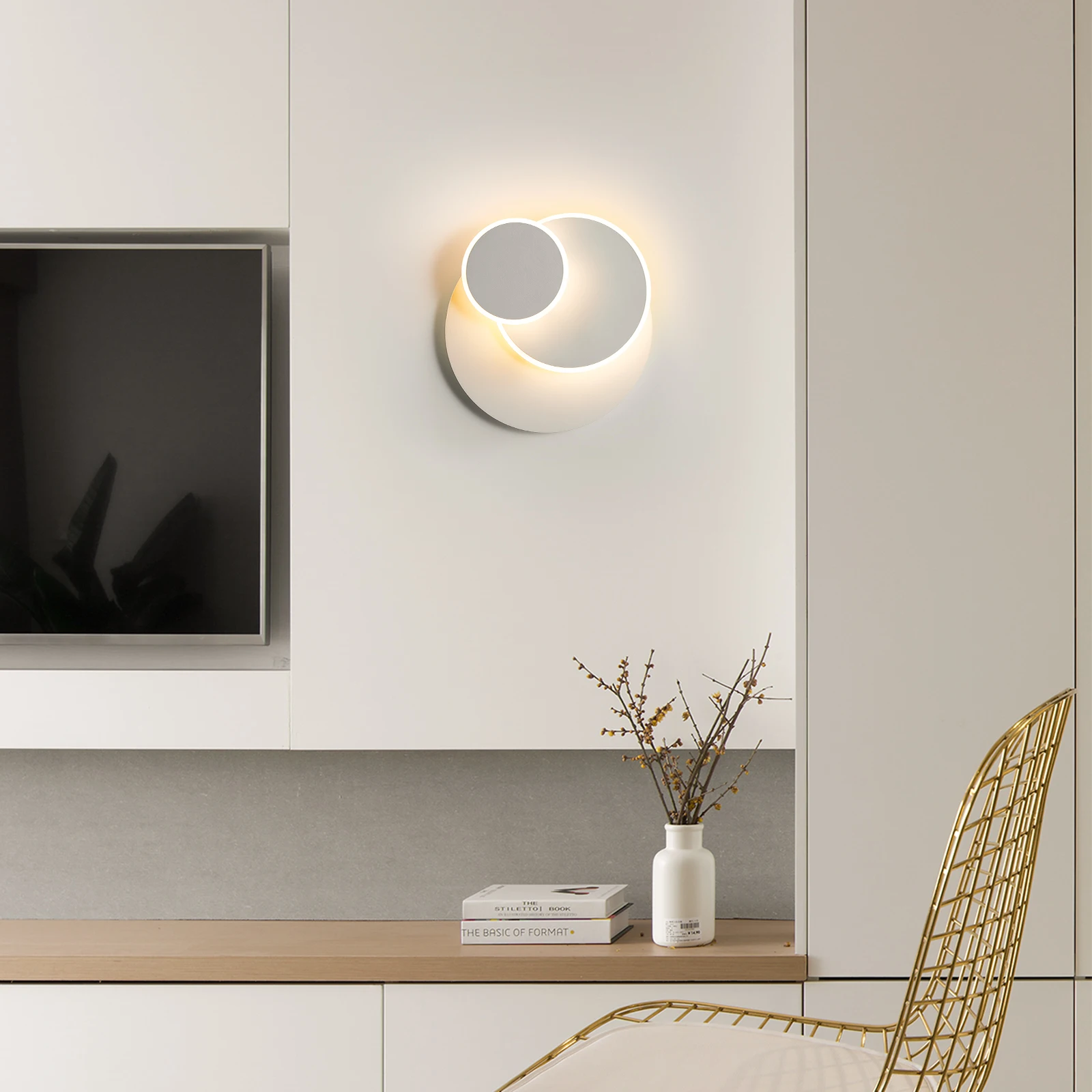 Applique da Parete Rotante a Tre Luci, Lampada da Parete LED Moderna, Lampada Rotonda Girevole a 360 Gradi, Compatibile con l'Arredamento Interno