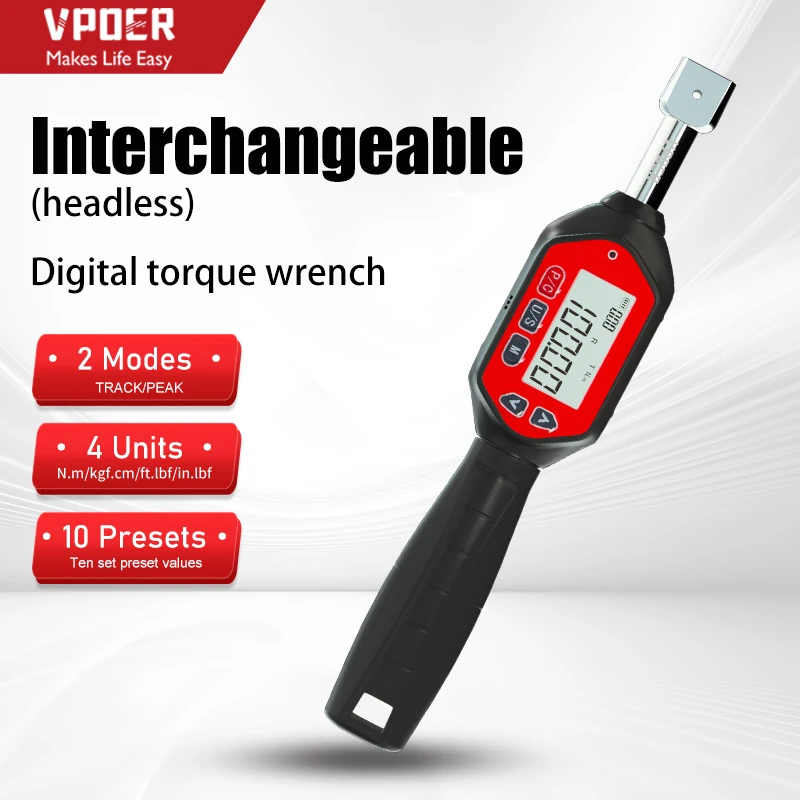 

3-100Nm Interchangeable Headless Digital Torque Wrench Ended Head Torque Wrench with Buzzer & LED, Calibrated