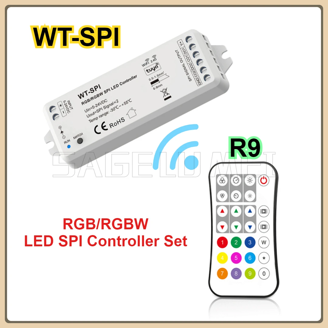 DC5V-24V WT-SPI R9 RGB/RGBW LED SPI Controller Set Music WiFi+2.4G RF Pixel IC Tuya Remote for WS2812 Ws2811 LED Strip Module