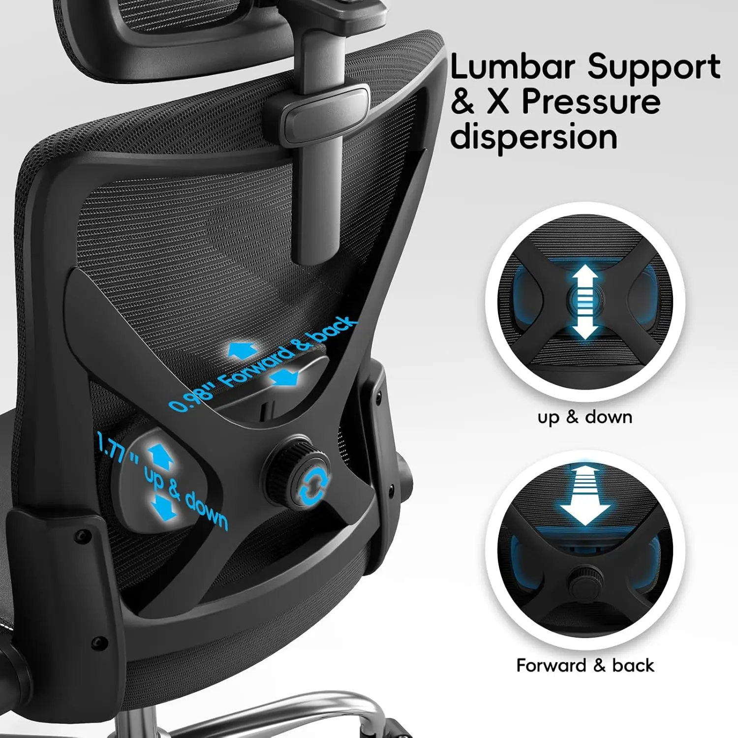 Office Chair-Computer X-Shaped Chair Mesh PU Leather with Adjustable Lumbar Support-Executive Desk Chair High Back with Headrest