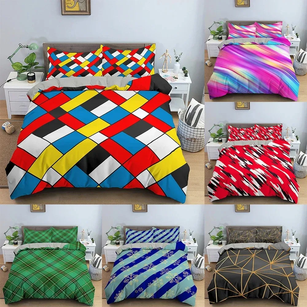 

Stripe Geometric Bedding Set Breathable Duvet Cover With Pillowcase Adults Fashion Queen King Size Quilt Cover Home Textiles