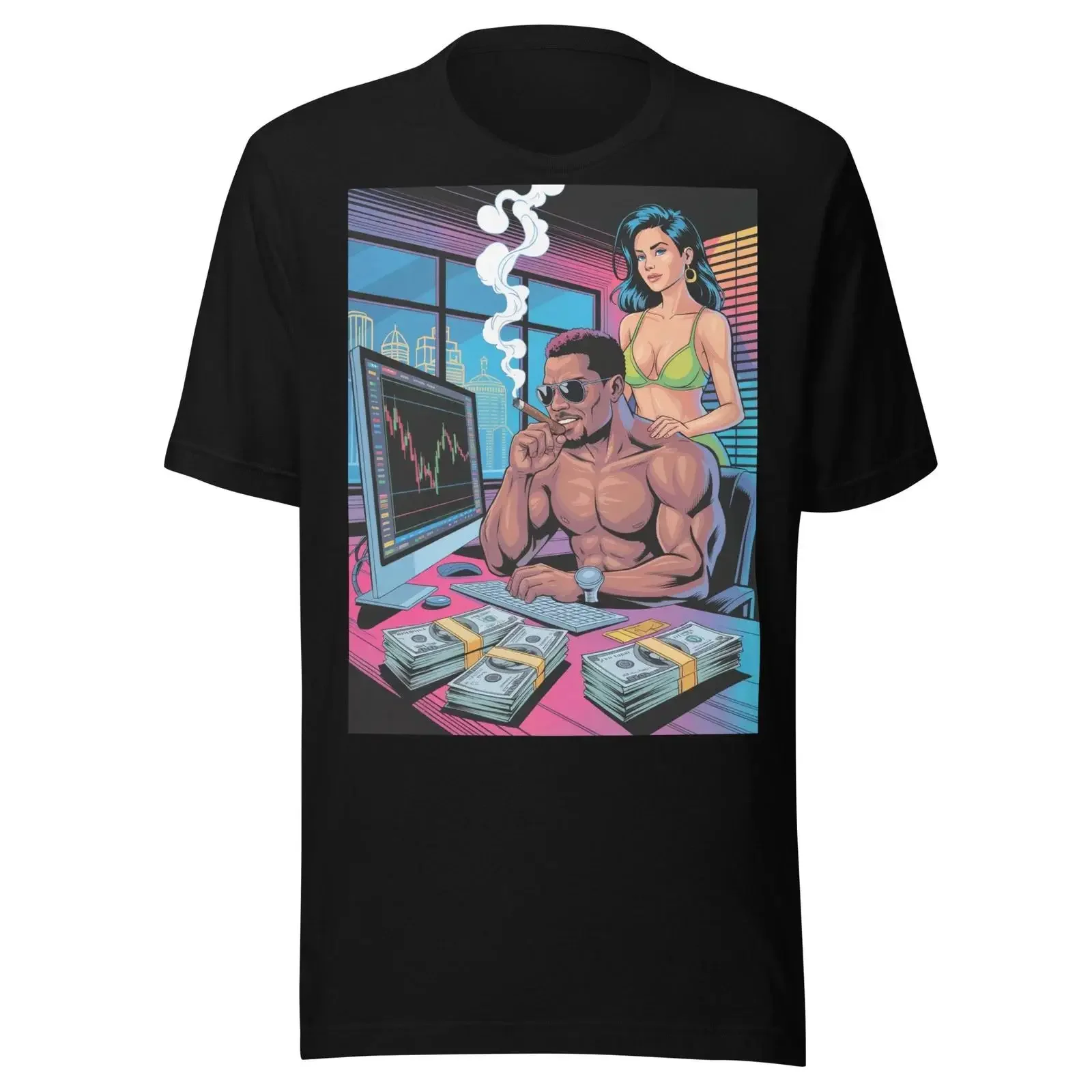 T-shirt rétro pour trader Bitcoin BTC Neon Synthwave Nostalgic GTA6 XRP, vintage, délavé, décontracté, extensible, unisexe