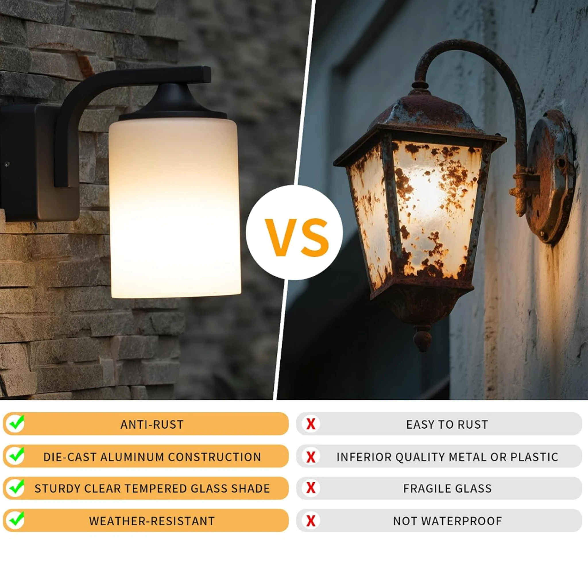 Outdoor Waterproof Wall Lamp Anti-Rust Aluminium Frosted Glass Wall Light Patio Porch Garden Garage Balcony Wall Sconce