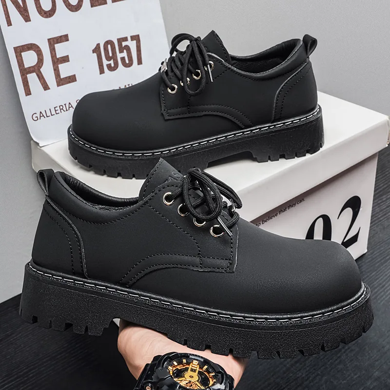

Spring 2026 Men's British Style Casual Shoes High-End Thick Sole Height Increasing Black Big Toe Shoes
