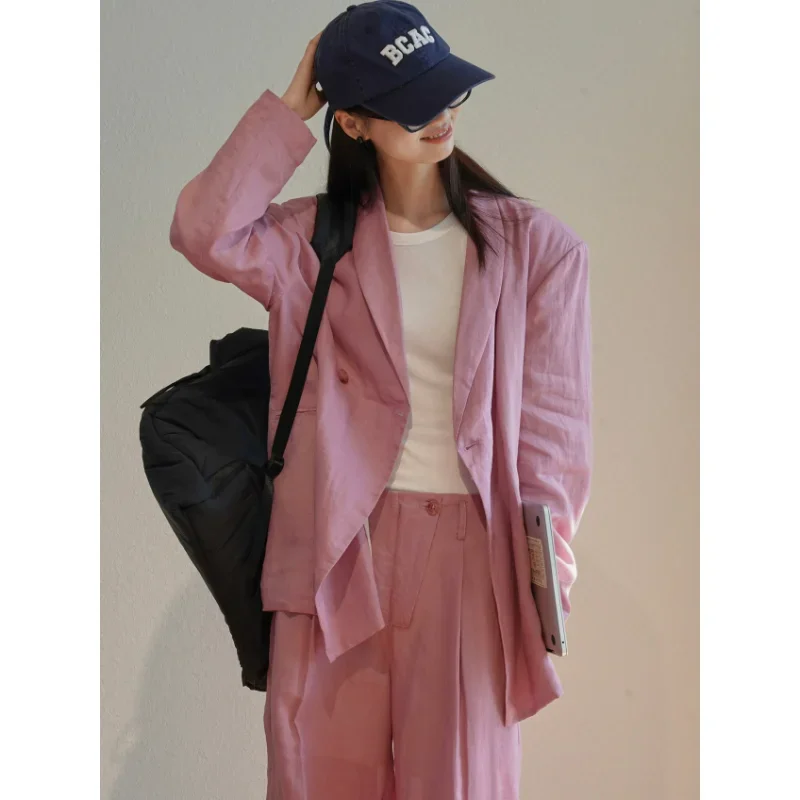 Ramie Lapel Blazers Women Suit Early Autumn Loose Casual Jackets Female Korean Thin Coats Simple Wide Shoulder Fashion Clothing