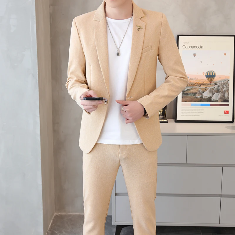 

Suit Men's Fashion Banquet Slimming Flat Lapel Dance, Singer, Host Casual Wedding Banquet Dress, Male Star Performance Suit