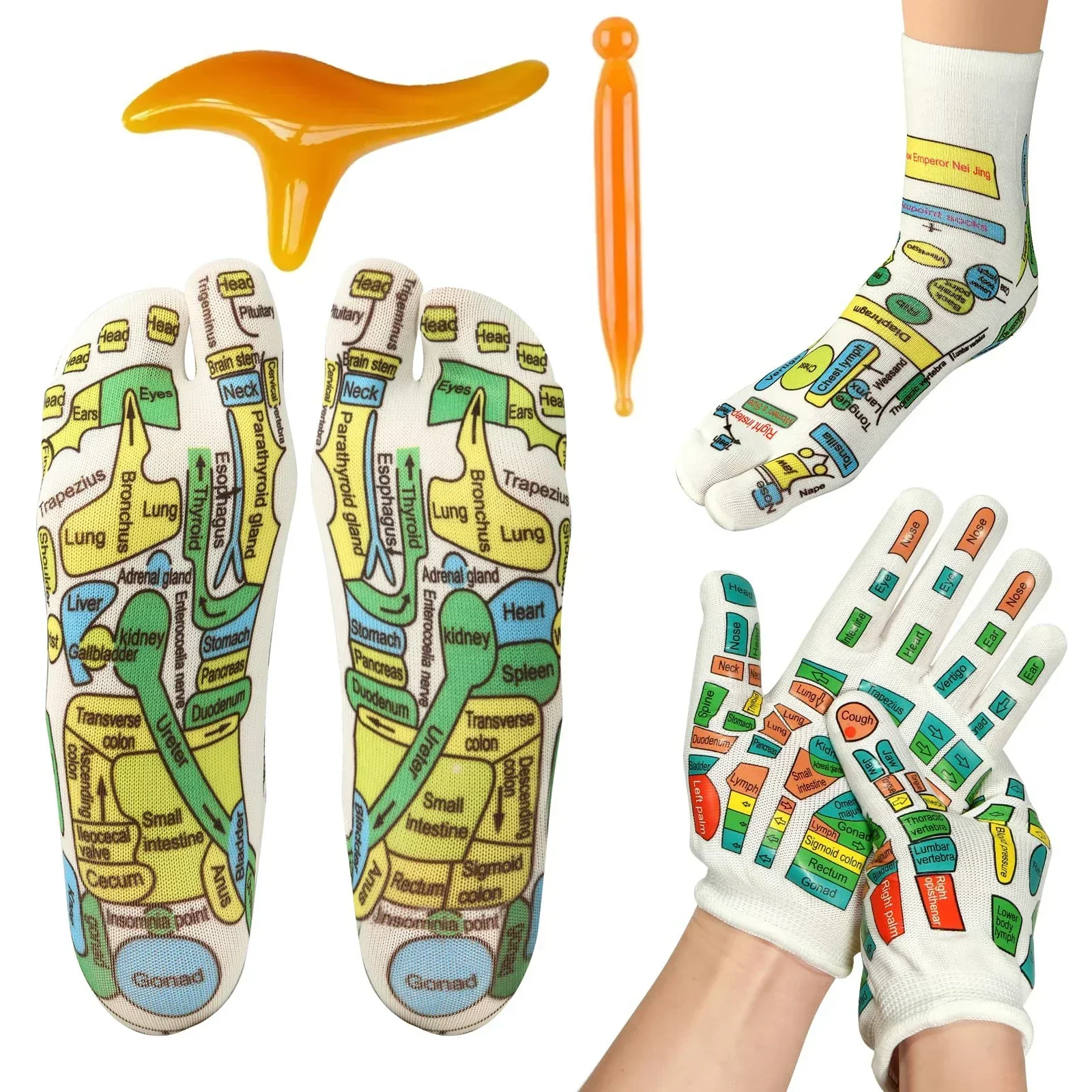 Calcetines de reflexología, guantes de masaje para aliviar los pies cansados, calcetines de acupresión, masajeador de manos, herramienta de masaje de acupuntura, alivio del dolor, cuidado de los pies