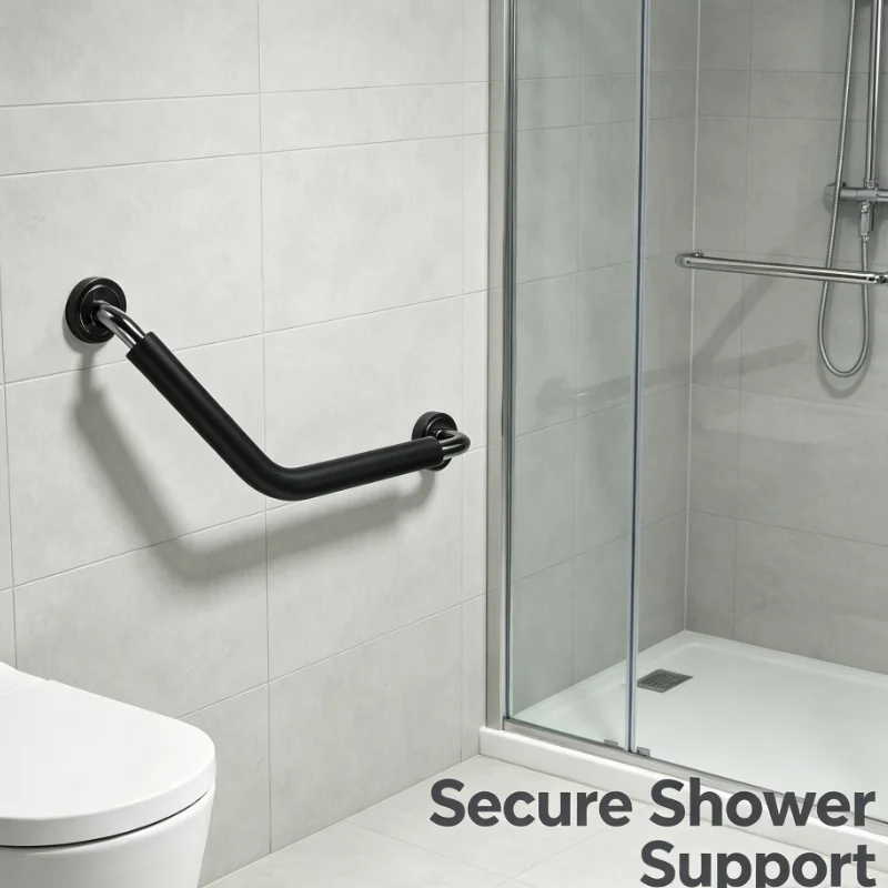 Angled Bathroom Safety Grab Bar Non Slip Wall Mounted Assist Handle For Shower Bathtub Stability Support