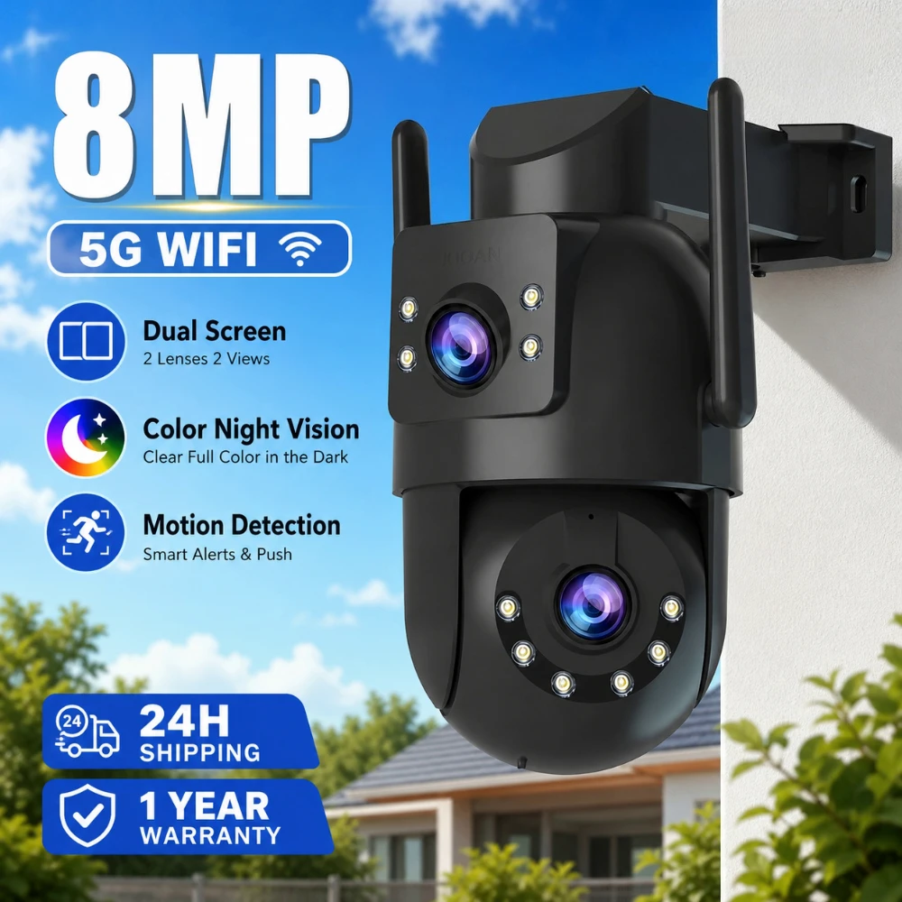 Jooah 4K 8MP Outdoor Surveillance Camera with Dual Lens 5G Wifi IP HD Full Color Night Vision CCTV Home Security Cameras