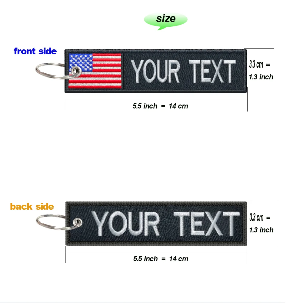 Personalized embroidered double-sided text keychain containing the national flag