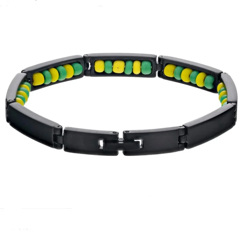 Großhandel Neue Edelstahl Schmuck Grün und Gelb Farbe Orula Armband Mix Perlen Unisex Shango Ochun Armreif Für Frauen – Detail 9
