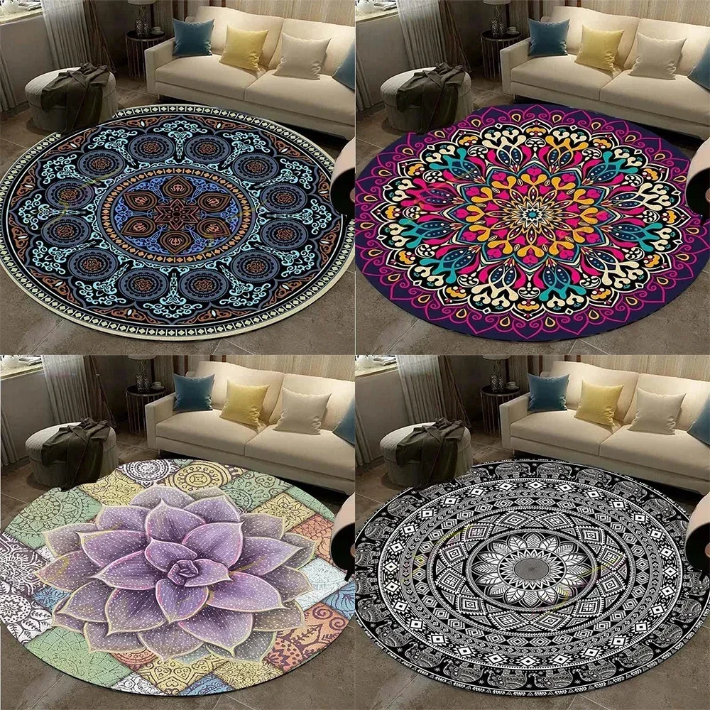 Retro mandala round carpet living room kitchen dining room carpet home decoration bathroom non-slip floor mat