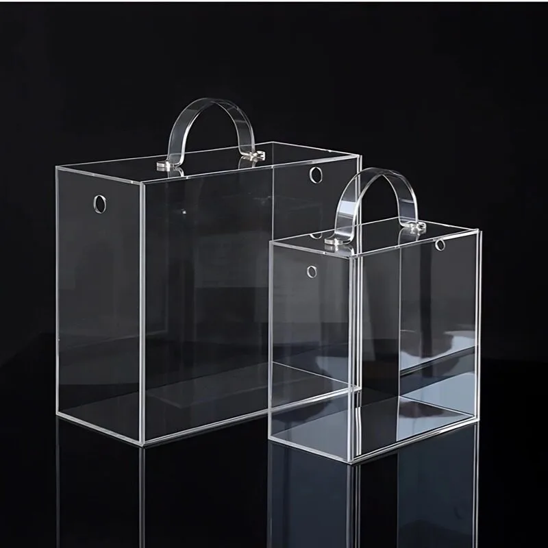 Acrylic Pearl Handle Flower Box Floral Arrangement Transparent Plastic Birthday Gift Packaging Boxes Flower Bouquet Wrapping