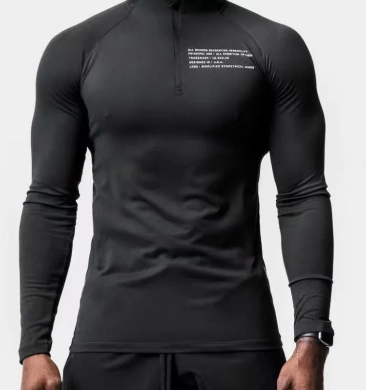 

Men's autumn fitness long-sleeved quick-drying running top with half-zip and slim-fit design for training and sports wear, base