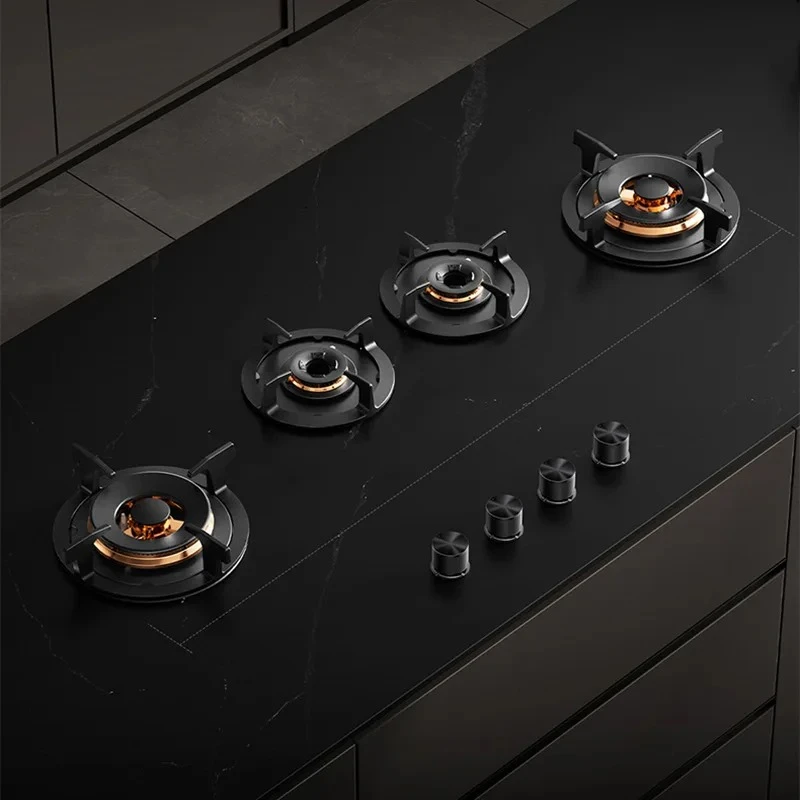 Concealed built-in 4-burner gas stove, home kitchen stove, seamless countertop installation, residential gas stove