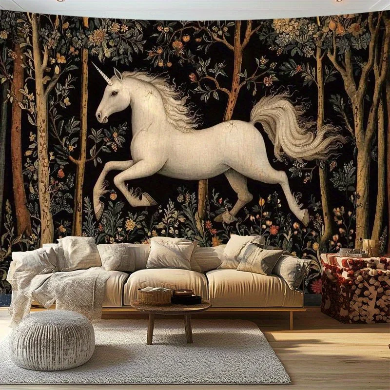 Unicorn Dream Forest Digital printing polyester wall hanging tapestry decorative Living room bedrooms Office background gift