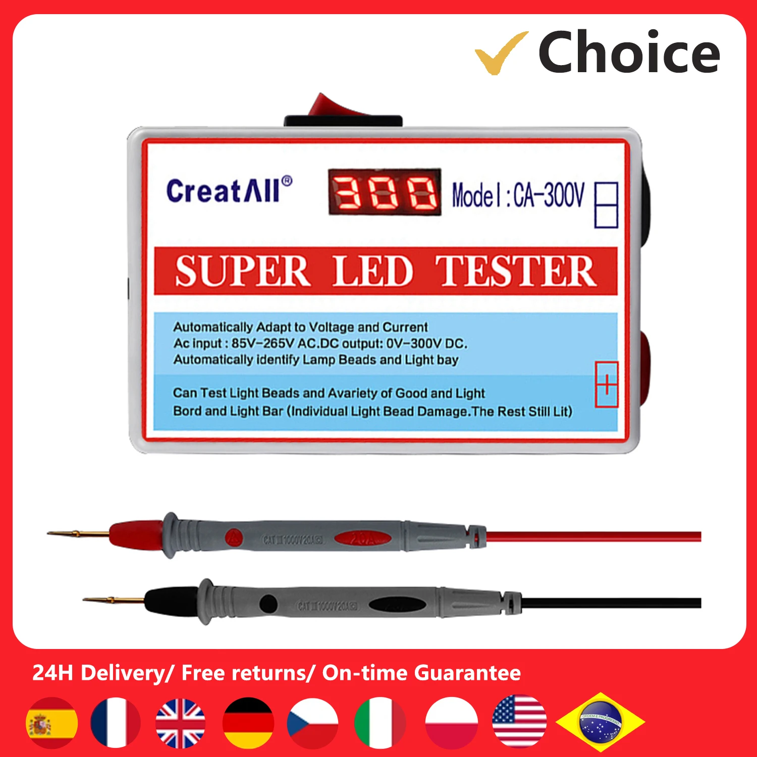 CA-300V Portable LED Lamp Beads Light Bar TV Backlight LED Strips Beads Lamp Board Test Tool Capacitance Diode Voltage Testing