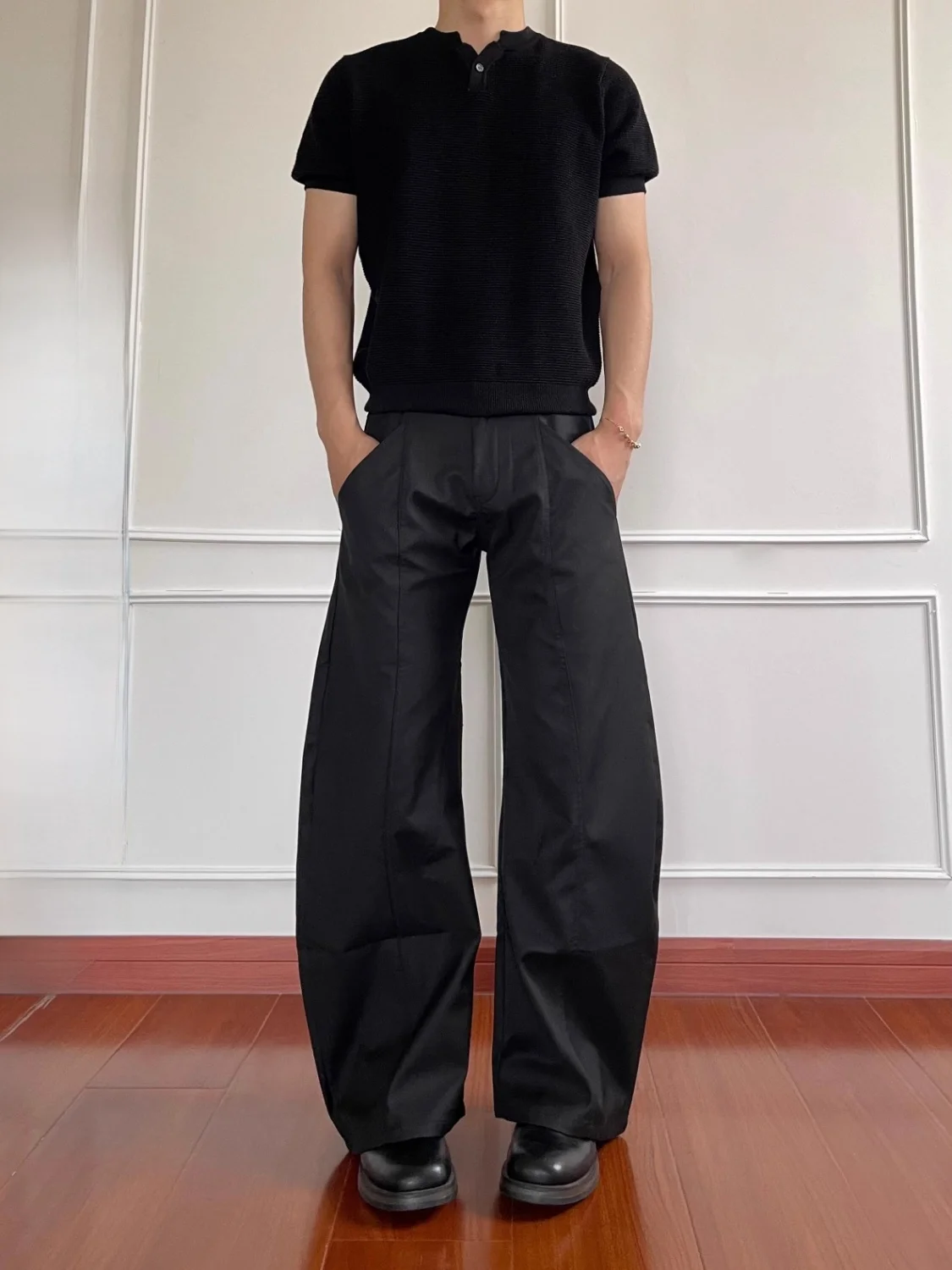 

Американские ретро-брюки прямого кроя с плиссировкой, свободные, универсальные, с 3D-кроем, повседневные брюки для пар, из полиэфирного волокна