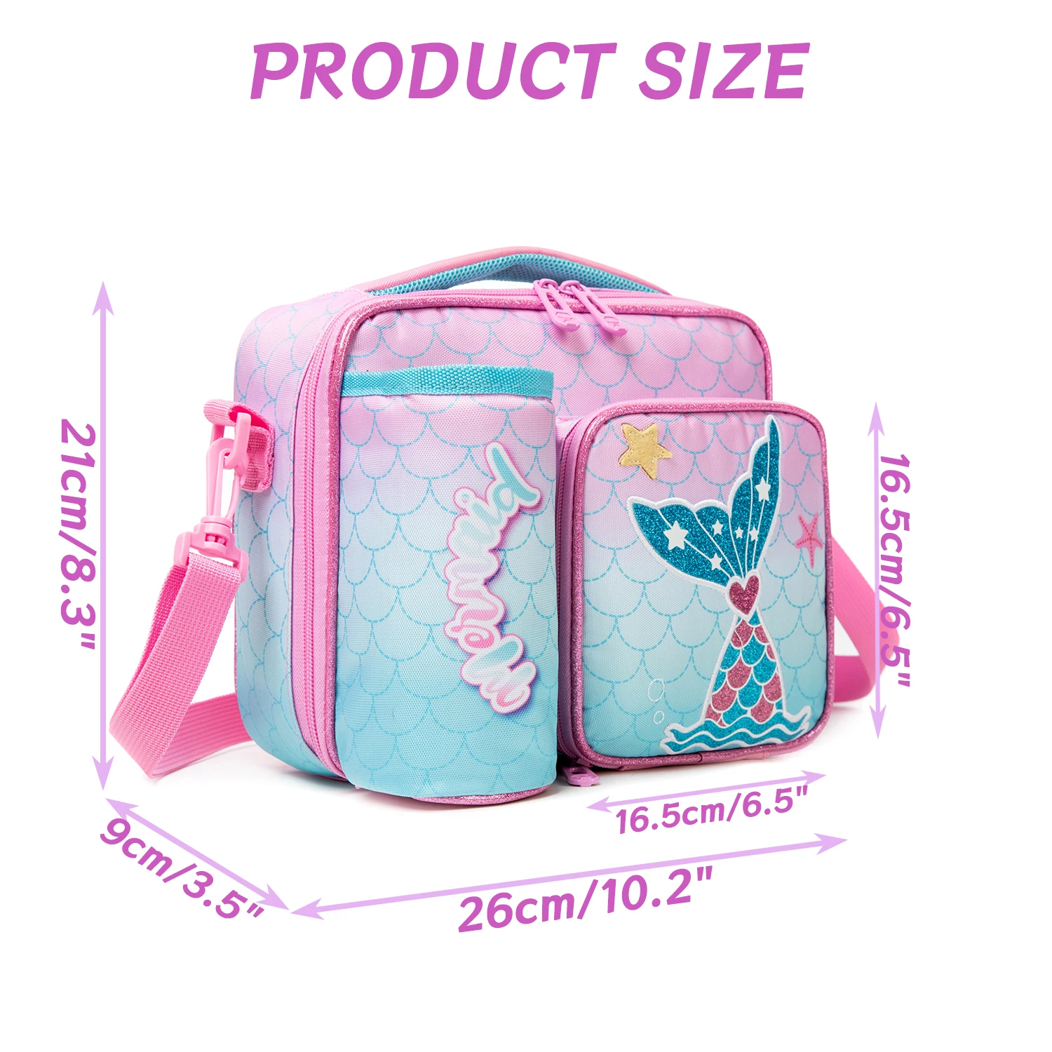 Girls Lunch Bag Mermaids and Alpacas Cute Polyester Lunch Bag for Picnic Outing School Best Gift for Girls