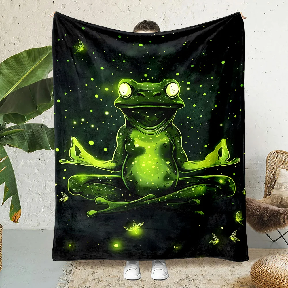 

Cozy Frog & Stars Flannel Blanket – Soft, Lightweight for Sofa, Bed, Travel & Camping – All-Season Gift, Multiple Sizes