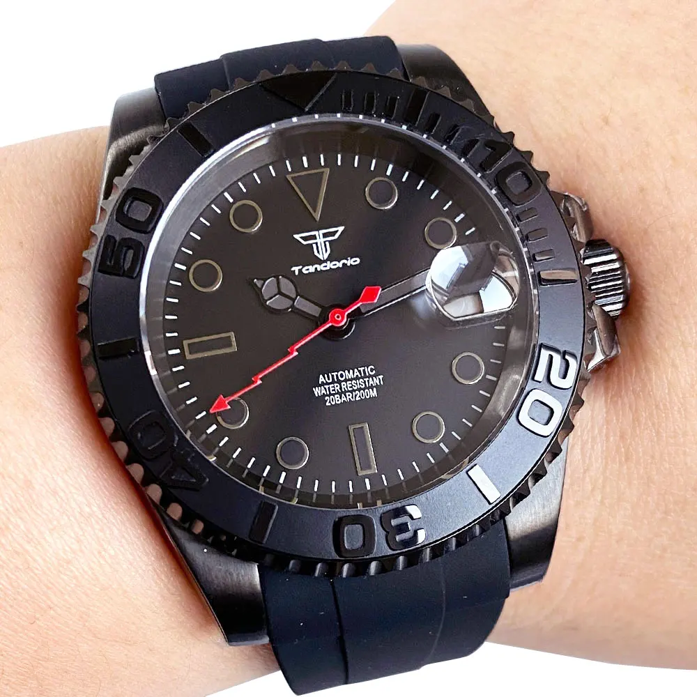 

Tandorio Matte Black Dial 20ATM 40mm Black PVD Case NH35 Movement Men Automatic Wristwatch Sapphire Ceramic Bezel Rubber Strap