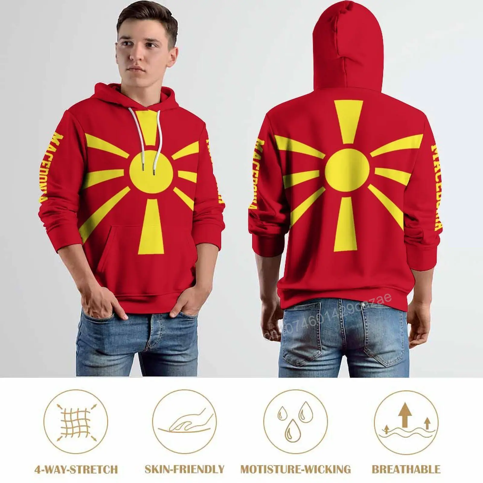 North Macedonia Country Flag 3D Hoodie Polyester Cool Men Women Harajuku Sweatshirt Unisex Casual Pullover Hoodies