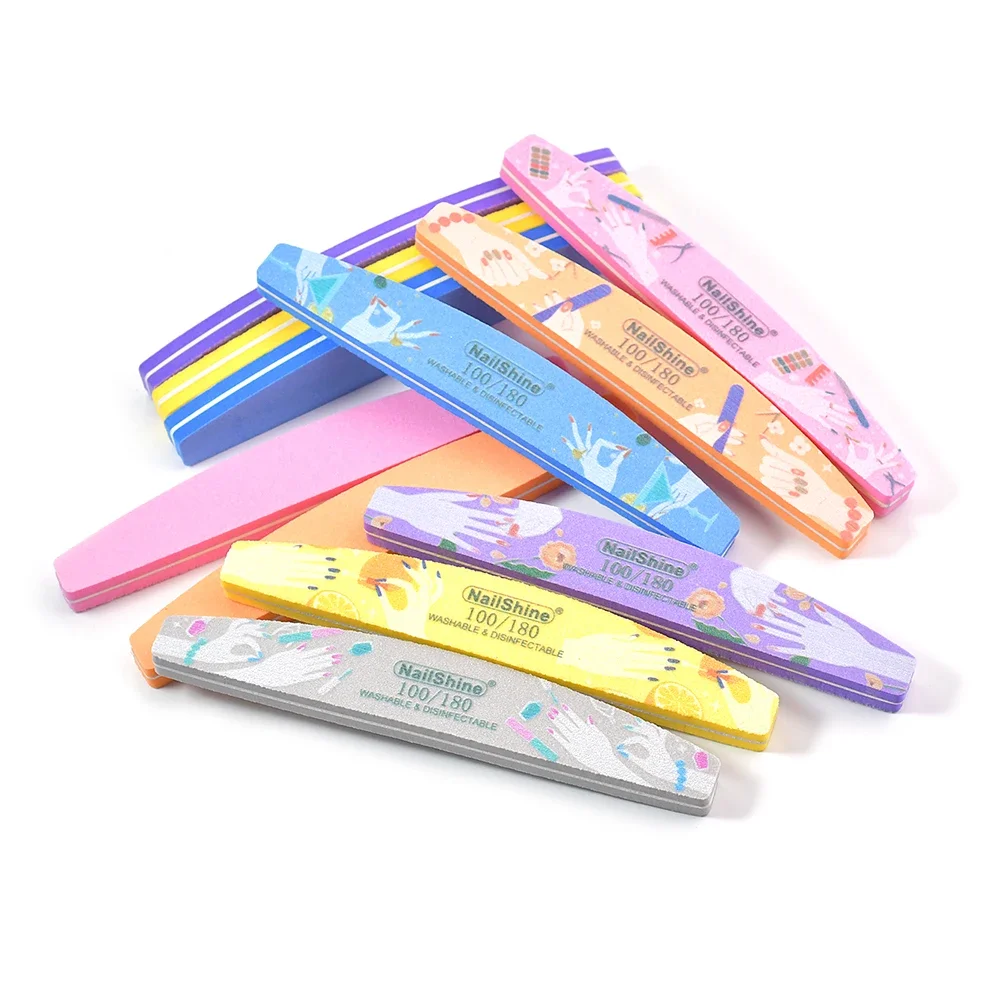 5/10 قطعة اليد المطبوعة المهنية ملف الأظافر الإسفنج ملف تلميع طحن هلام الملمع الجير مانيكير مسمار أدوات 100/180 حصى #5