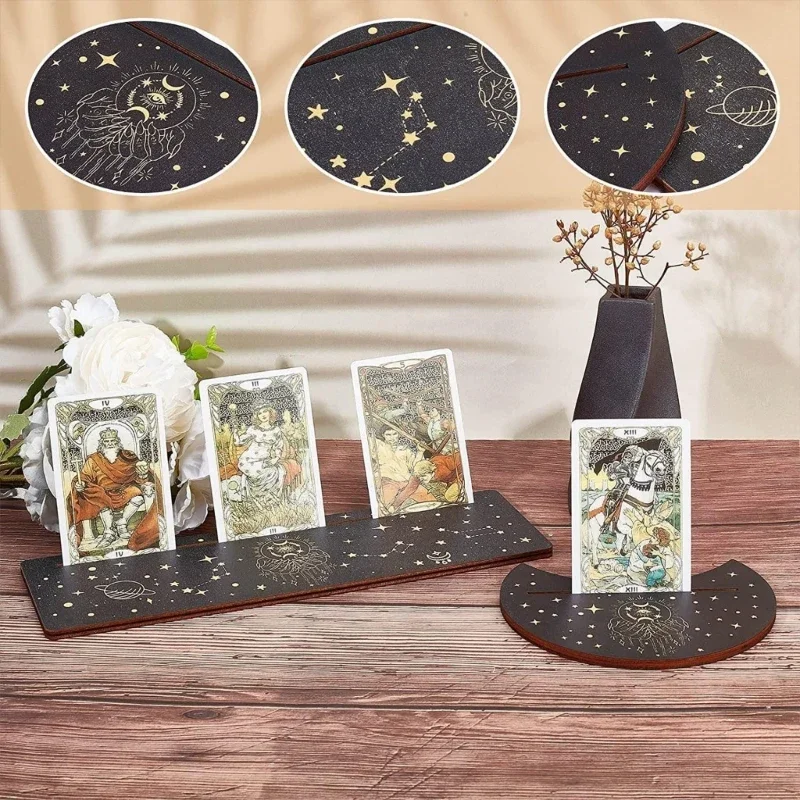 F1FD ไม้ Tarot Card Stand Holder Tarot แท่นบูชาวงเล็บจอแสดงผลแม่มด Divinations เครื่องมือ Oracles การ์ด Place Card Holder