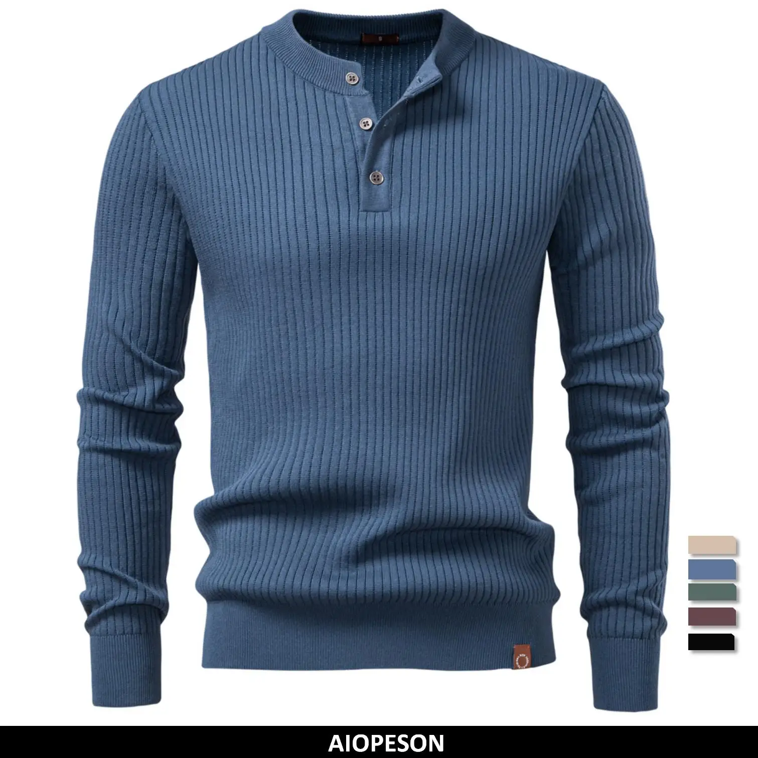

2025 AIOPESON Men's Long Sleeve T-shirt Fall Winter Fashion Knit Slim Fit Polo Sweater Riibed Henry Collar Sweatershirt for Man