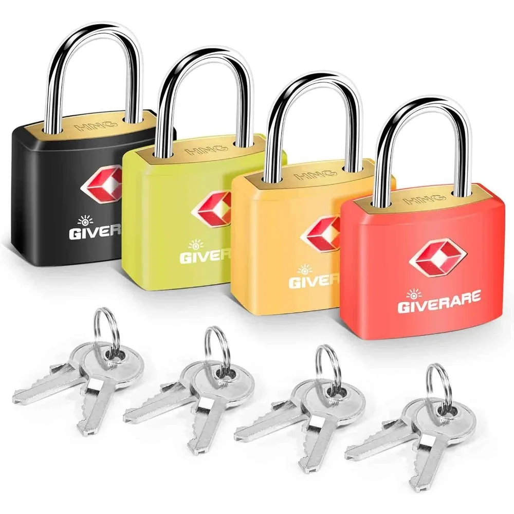 

Four TSA Approved Travel Luggage Locks with Keys Small Brass Keyed Padlocks for Suitcase Backpack Gym Locker