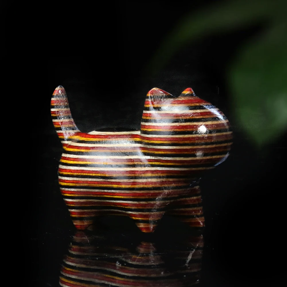 

Rainbow Wood Carving Cat Ornaments Wooden Miniature Handicraft Tabletop Healing Home Office Gift Tea Pet Decorations
