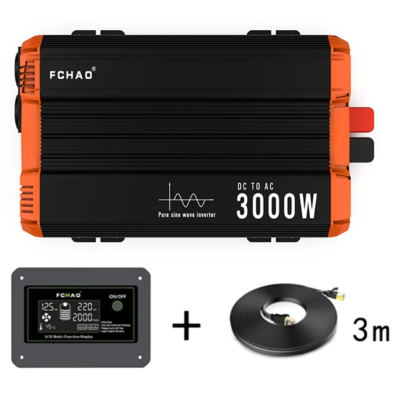 FCHAO 3000 Watt 50Hz Wechselrichter EU-Stecker DC 48V zu AC 220V/230V Reiner Sinuswellen-Wechselrichter für Zuhause, Wohnmobil und Outdoor-Reisen