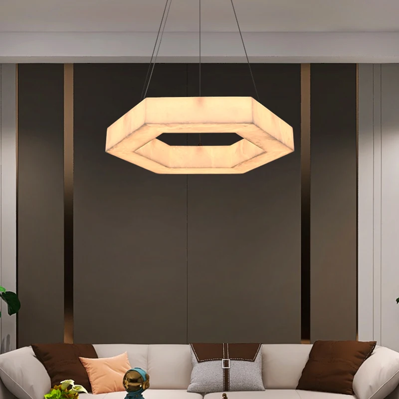 

Modern Design Luxury Bedroom Dining Room Rectangular Copper Chandelier Nordic Brass Marble Living Room Pendant Light