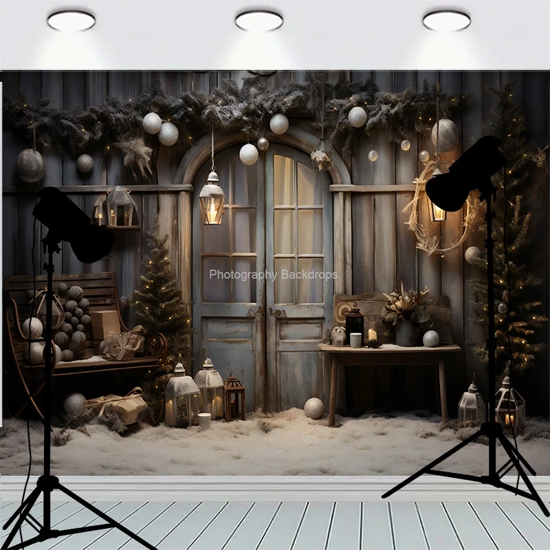 

Wooden Floor Window Background Christmas Day Fireplace Living Room Decoration Family Party New Year Photography Backdrops AC-09