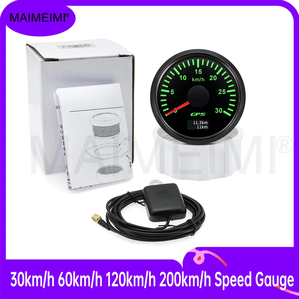 

52 мм, 30 км/ч, 60 км/ч, 120 км/ч, 200 км/ч, GPS-спидометр с GPS-антенной, 7 цветов подсветки для автомобиля, лодки 12 В