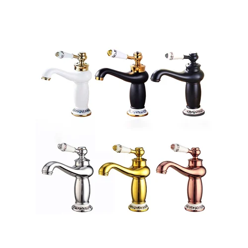 Imagen 1 del producto Grifo de lavabo de cobre Vintage, grifo de lavabo de baño moderno de un solo orificio, grifo de lavabo de baño alto y corto de dos estilos