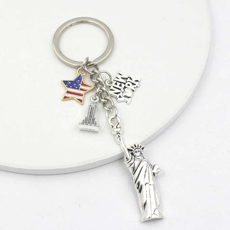 New Arrival USA Flag Statue of Liberty Key Chain Key Ring Holder Bag Pendant Accessory Jewelry Patriotic Gifts for Women Men