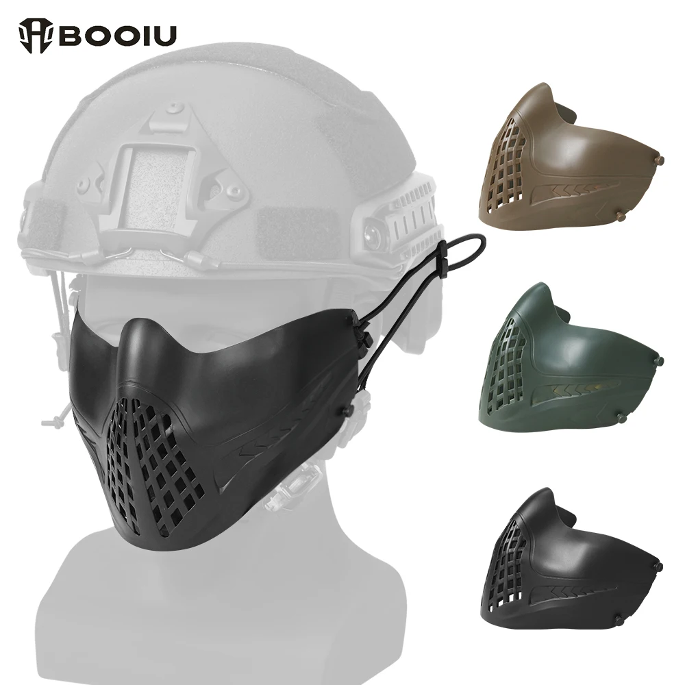 BOOIU Tactical Half Face Mask Nylon Mesh Breathable Double Ribbon Adjustable Wargame Hunting Paintball Airsoft Protective Masks
