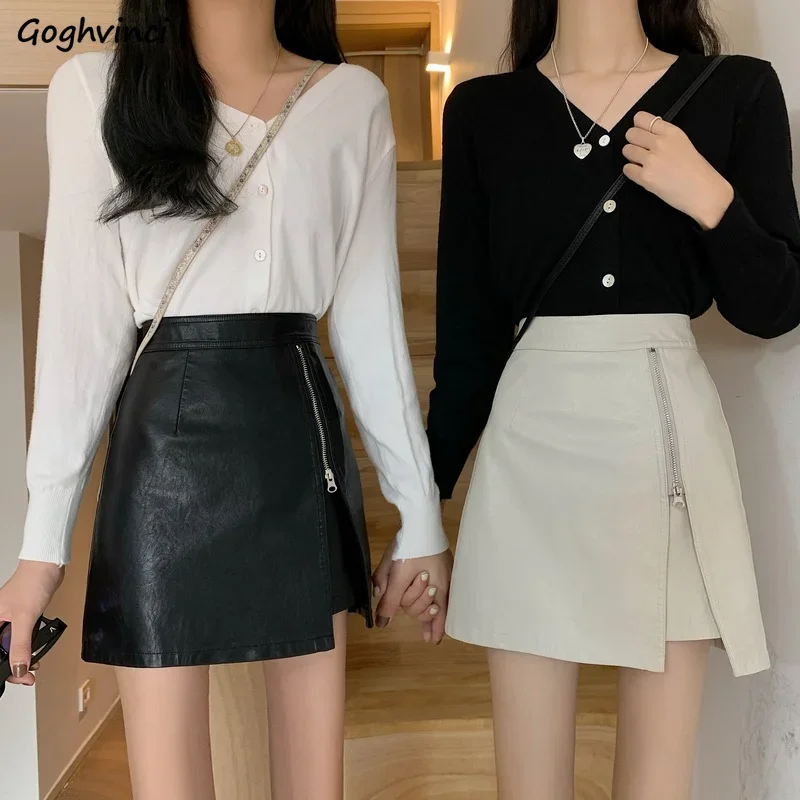 

PU Leather Skirts Women Side-slit Zipper Mini Empire Cool Sexy Streetwear Slim Irregular Elegant OL Young Design Ulzzang Faldas
