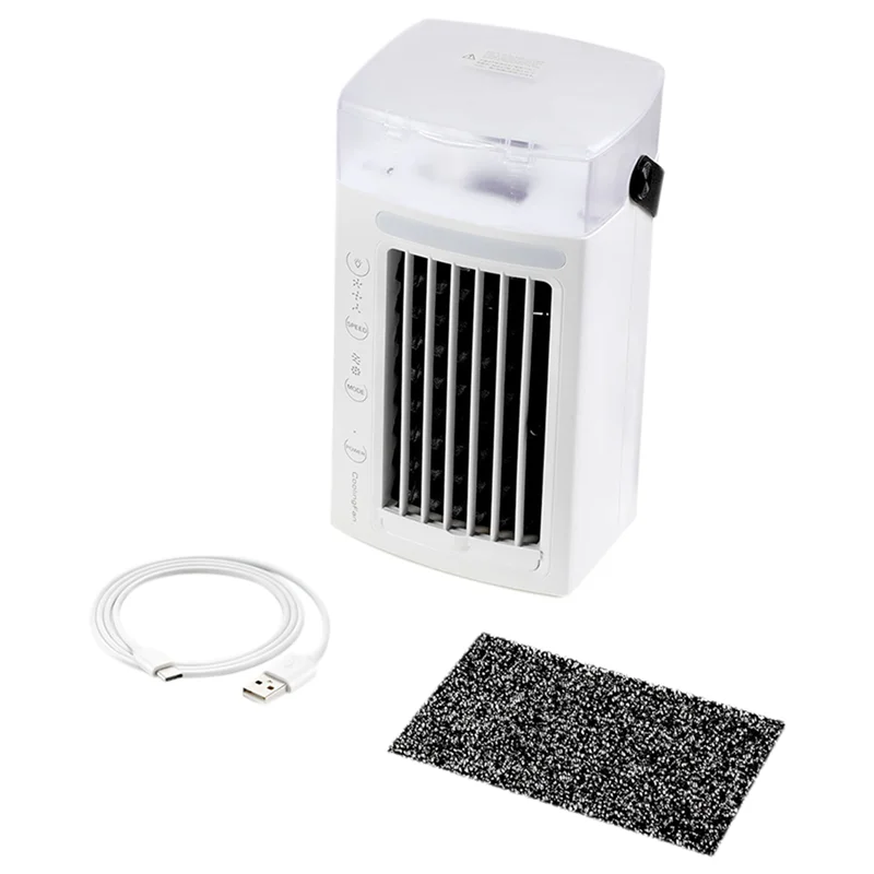 【Space-Saving】2X Portable Air Conditioner Fan 3 In 1 Desk Air Cooler And Humidifier With 3 Fan Speeds And 7 Colors LED Light