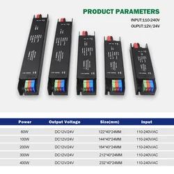 LED Strip Power Supply 60W 100W 200W 300W 400W Adapter Driver 110V 220V to 12V 24V Ultra Thin Lighting Transformers For CCTV