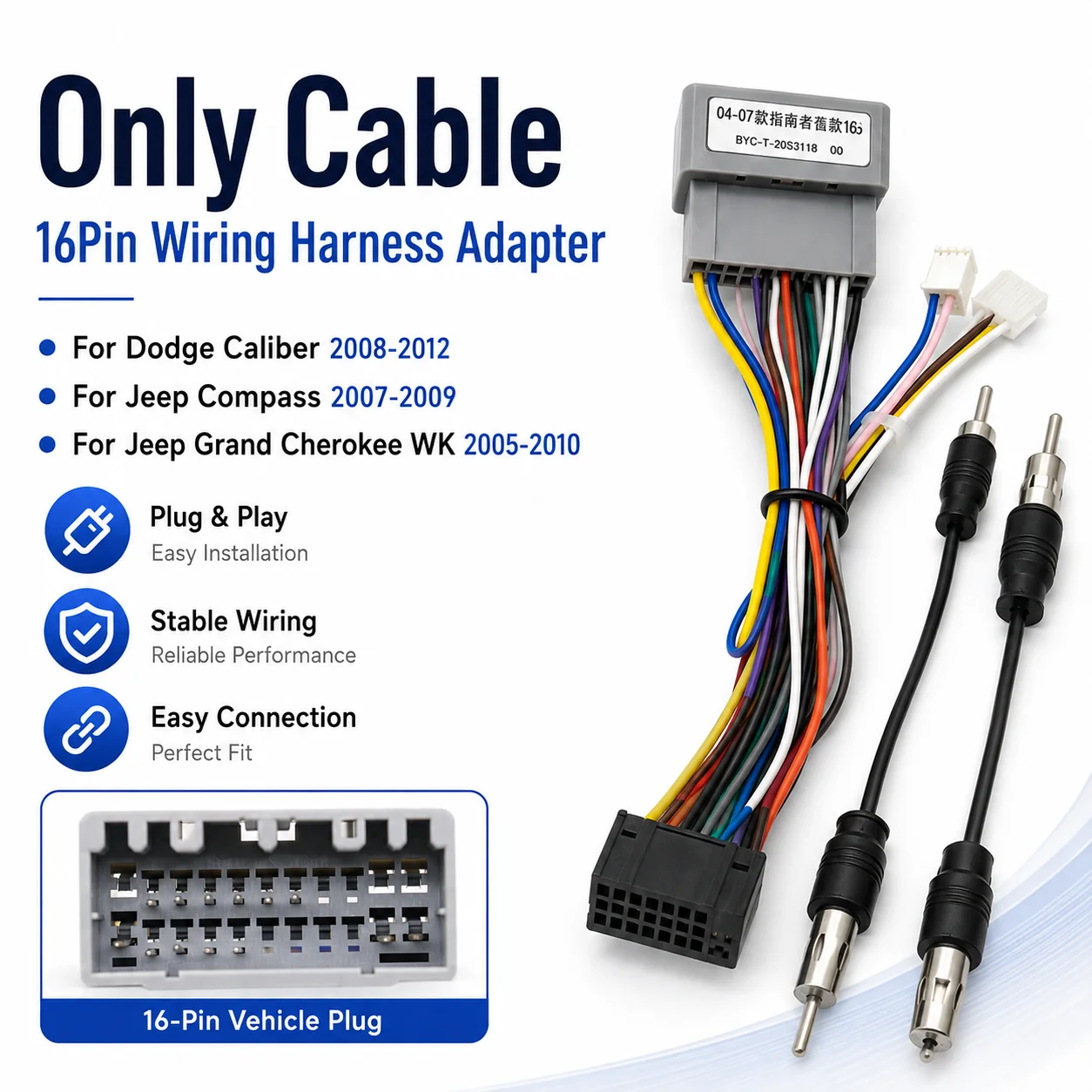 Car Radio Wiring Harness Adapter Cable CANBUS Decoder For Dodge Caliber For Jeep Compass Grand Cherokee WK 2005-2012