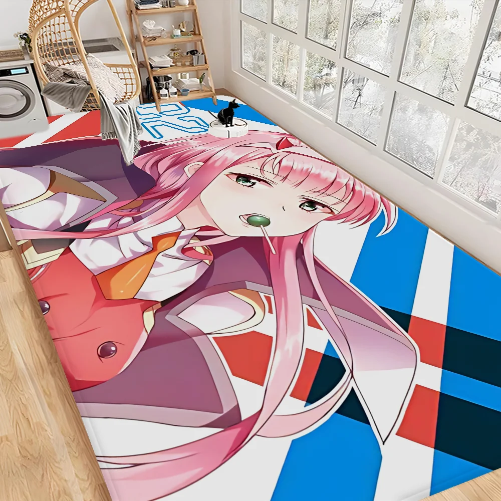 Zero Two Darling In The Franxx Anime Flurteppich rutschfeste Waschküchenmatte Wäsche Dekor Balkon Kind Wohnzimmer Toilettenteppich